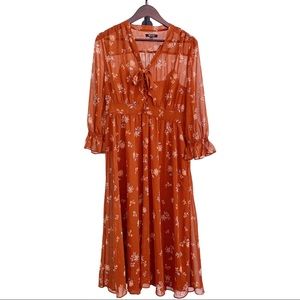 Madewell Brown Georgette Tie-Neck Midi Dress 10